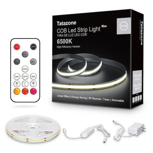 16.4 ft. ‎AC/DC 6500K Dimmable Daylight White Hardwired Integrated Led Strip Lights with RF Remote, Adhesive Tape Light