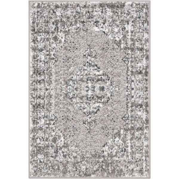 Well Woven Dulcet Trieste Ivory Grey 2 ft. 7 in. x 3 ft. 11 in. Vintage Floral Medallion Pattern Area Rug