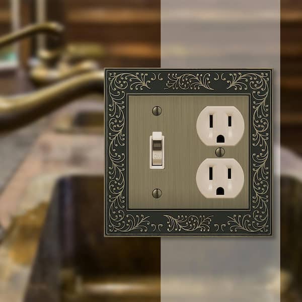 Bleinhem 2 Gang 1-Toggle and 1-Duplex Metal Wall Plate - Brushed Brass