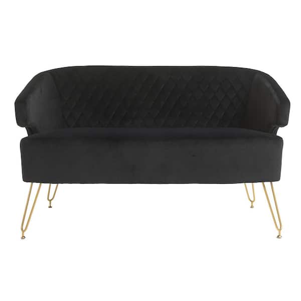 HOMEFUN Luxury 49 in. Black Velvet 2-Seater Loveseat with Grid Pattern Backrest