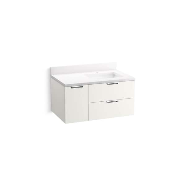 Maxstow 36 in. Wall-Hung Bathroom Vanity Cabinet with Sink and Quartz Top in White