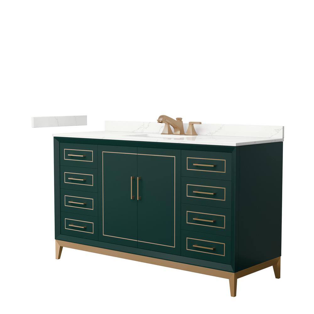 Wyndham Collection Marlena 60 in. W x 22 in. D x 35.25 in. H Single Bath Vanity in Green with Giotto Quartz Top, Green with Satin Bronze Trim -  840193374119