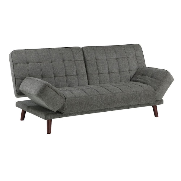 Benjara 79.5 in. Dark Gray Chenille Full Size Convertible Lounger Sleeper Sofa