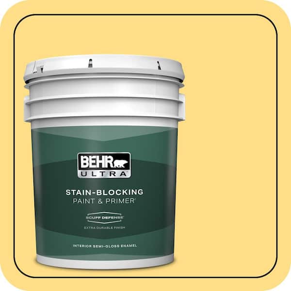 BEHR ULTRA 5 gal. #330B-5 Yellow Corn Extra Durable Semi-Gloss Enamel Interior Paint & Primer