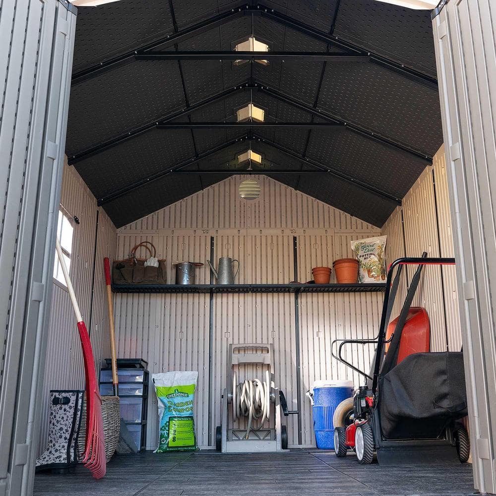 8' x 10' Beige Polyethylene Outdoor Storage Shed with Shelving