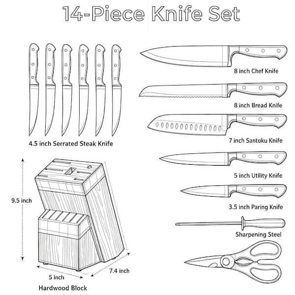 Numhew 14-Piece Cream High Carbon Stainless Steel Knife Set with