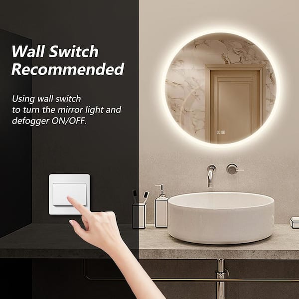 HOMLUX 36 in. W x 36 in. H Round Frameless LED Light with 3-Color and  Anti-Fog Wall Mounted Bathroom Vanity Mirror 27D7004792 - The Home Depot