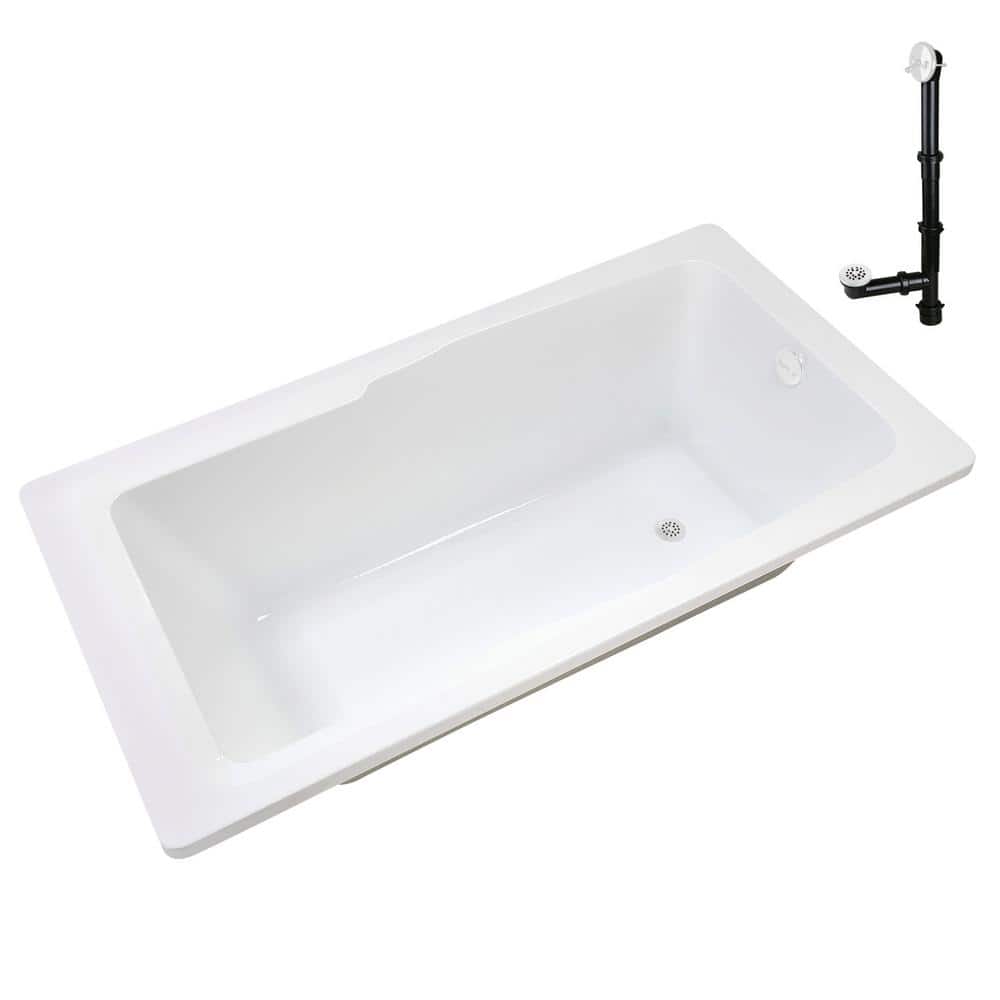 66'' White Acrylic Rectangular Drop-In Soaking Bathtub