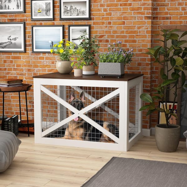 Modern Dog Crate Enclosure Funiture, Decorative Pet House End Table for Large Medium Small Dogs