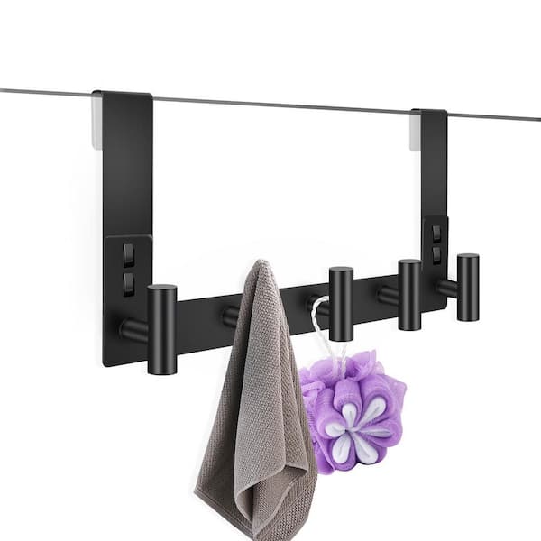 Wudkey 7.5 Inch Extended Towel 5 T Hooks in Black, Stainless Steel