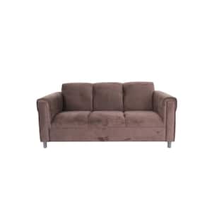 Amelia 72 in. Rolled Arm Suede Rectangle Sofa in Dark Brown