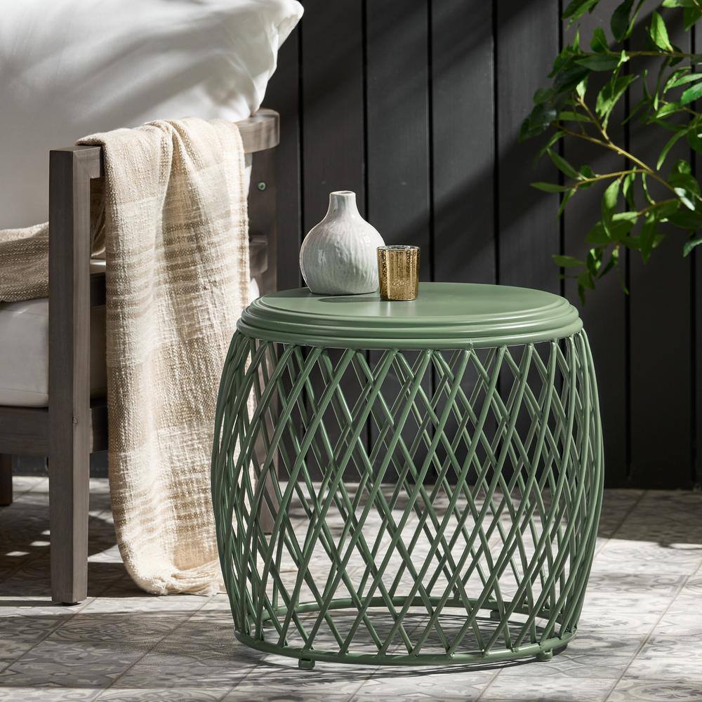 Matte Green 19 Inch Lattice Iron Outdoor Side Table