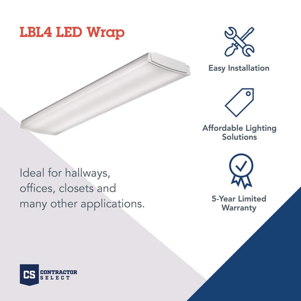 Sleek 4ft White Steel LED Wraparound Light with Acrylic Diffuser
