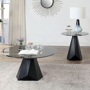 Prospector 2-Piece 36 in. Black and Gray Round Glass Coffee Table Set