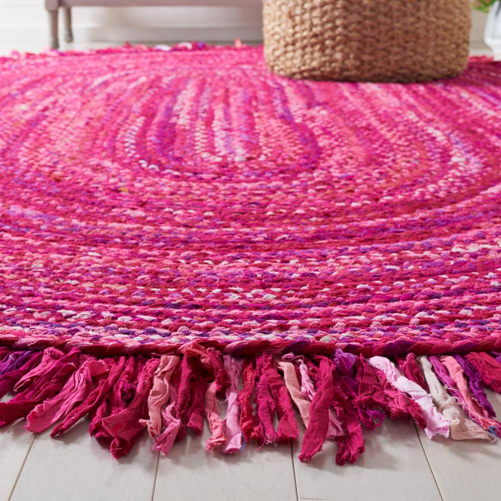 Handmade Pink and Fuchsia Cotton Braided Oval Rug, 3' x 5'