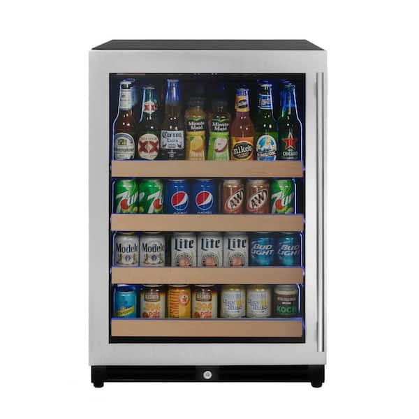 24 in. Single Zone 154-Cans Beverage Center in Stainless Steel with Left Hinge