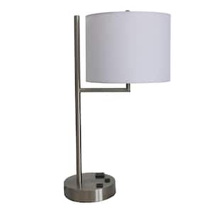 20 in. Tech-Friendly Metal Brushed Nickel Finish Table Lamp with 1-Outlet and 1 USB Port in base