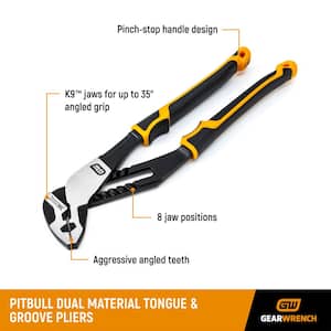PITBULL K9 8 in. V-Jaw Tongue and Groove Dual Material Grip Pliers With K9 Angle Access Jaws