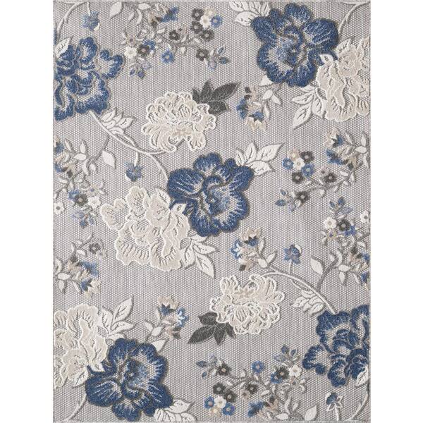 Ava Gray 3 ft. x 5 ft. Mid-Century Floral Indoor/Outdoor Area Rug
