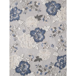 Ava Gray 5 ft. x 8 ft. Mid-Century Floral Indoor/Outdoor Area Rug