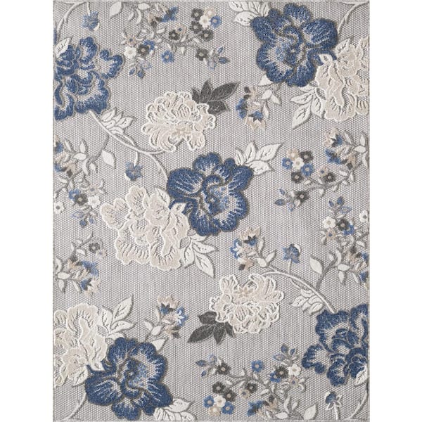 MILLERTON HOME Ava Gray 5 ft. x 8 ft. Mid-Century Floral Indoor/Outdoor ...