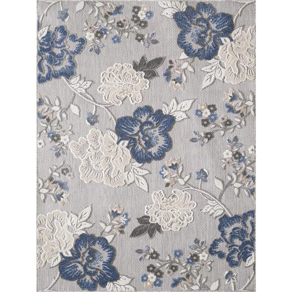 Ava Gray 8 ft. x 10 ft. Mid-Century Floral Indoor/Outdoor Area Rug