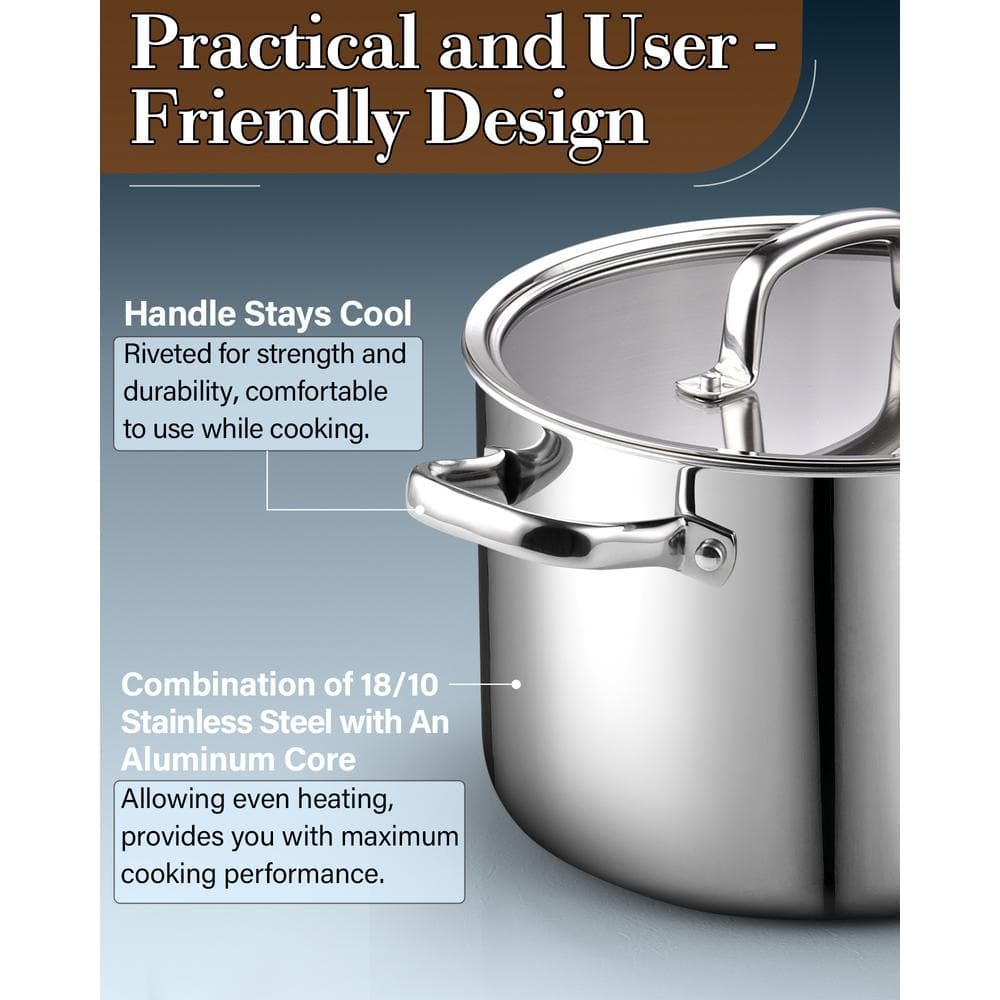 7-Piece Silver Stainless Steel Cookware Set with Glass Lids