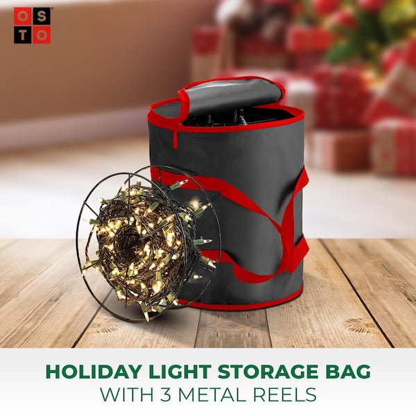 OSTO 15 in. Black Polyester 600 Denier Christmas Light Storage Bag (300- Light Bulbs) OSD-113-blk-H - The Home Depot
