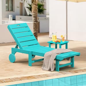 Heli Recycled Aruba Blue Patio Lounge Chair Plastic Stackable Outdoor Chaise Lounge Chair With Table