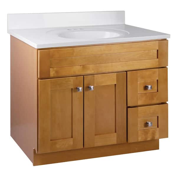 Design House Brookings Shaker RTA 37 in. W x 22 in. D x 36.32 in. H Bath Vanity in Birch with Solid White Cultured Marble Top
