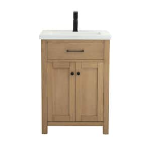 Jacklyn 24.44 in. W x 18.31 in. D x 34.06 in. H Single Freestanding Bathroom Vanity in White Oak with Ceramic Basin