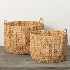 14.5 in. and 16.5 in. Handcrafted Fiber Baskets - Set of 2; Brown