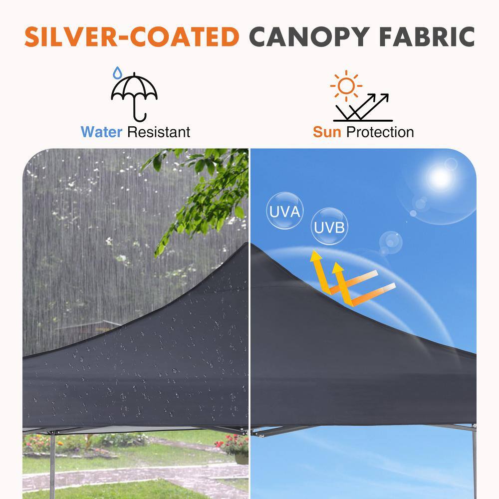 10 ft x 10 ft Gray Pop-Up Canopy Tent with Adjustable Height
