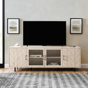 70 in. Birch Wood and Glass Modern Herringbone TV Stand with 4-Drawers (Max tv size 80 in.)