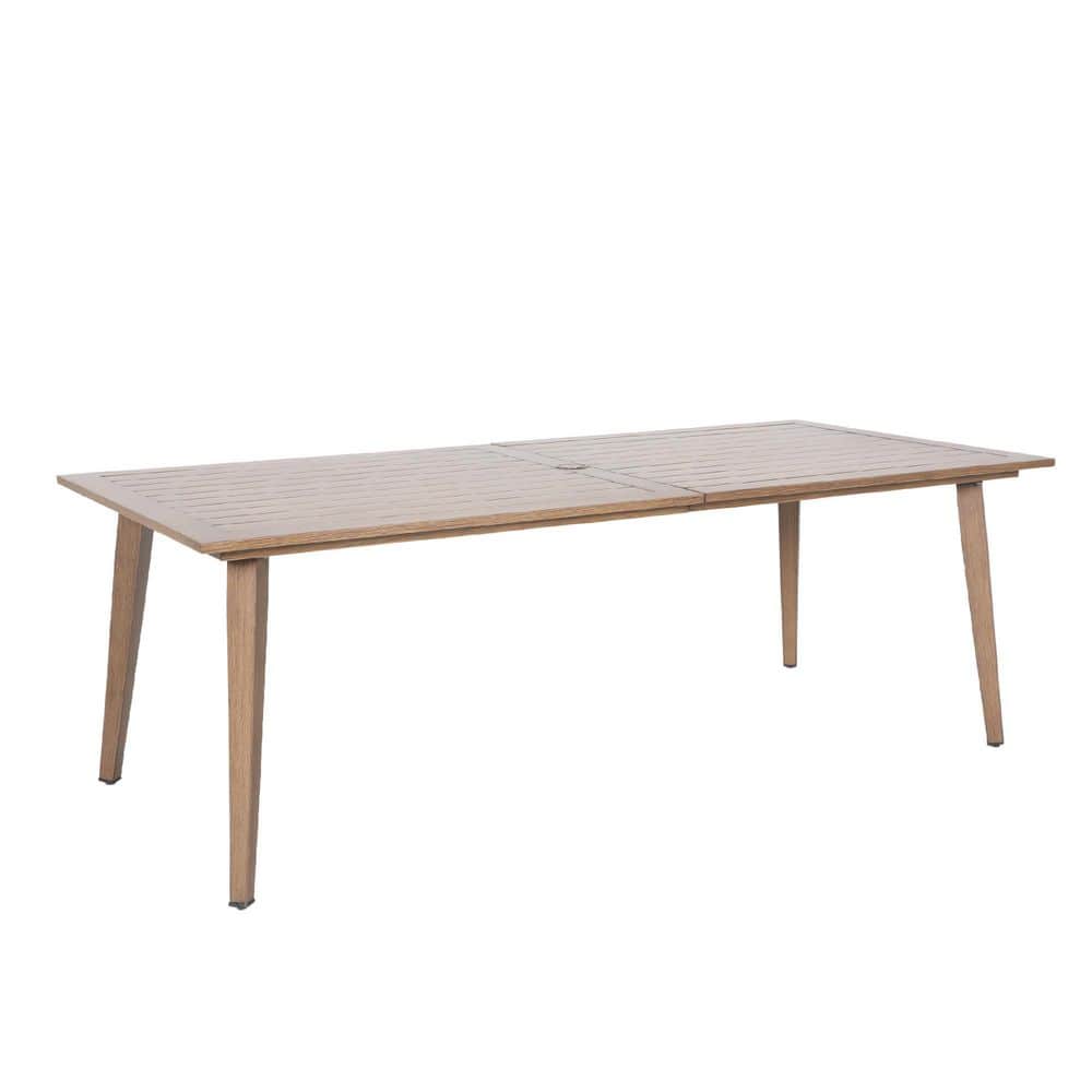 Aluminum Slat Rectangular Outdoor Dining Table with Umbrella Hole, Seats 8-