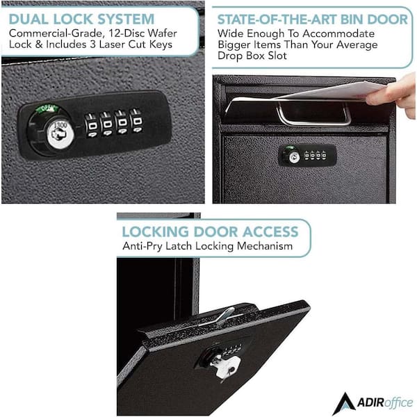AdirOffice Large Maibox Wall-Mount Secure Drop Box with Key and