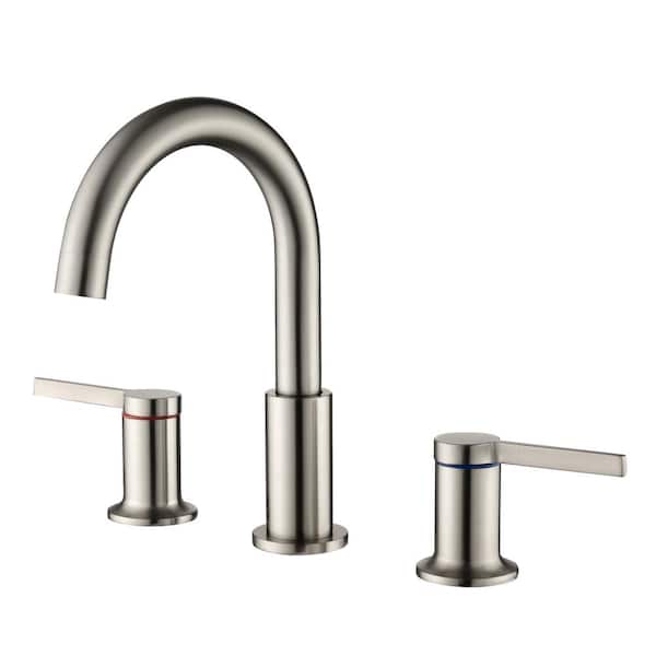 Mondawe 8 in. Widespread Double Handle 3 Hole Brass Bathroom Sink Faucet in Brushed Nickel