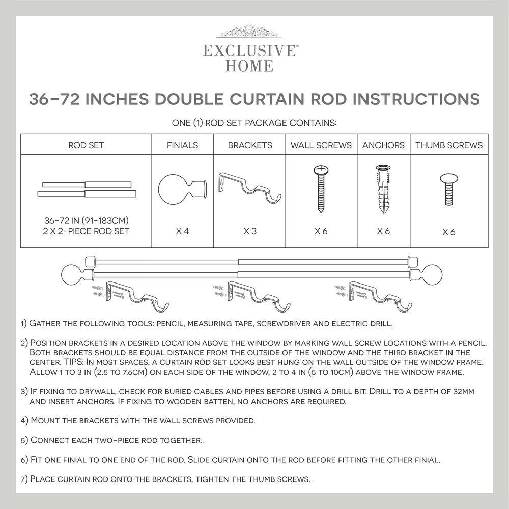 Matte Black Double Curtain Rod with Twisted Finials, 36-72 inch