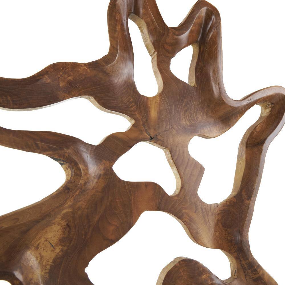 Brown Teak Wood Live Edge Abstract Tabletop Sculpture