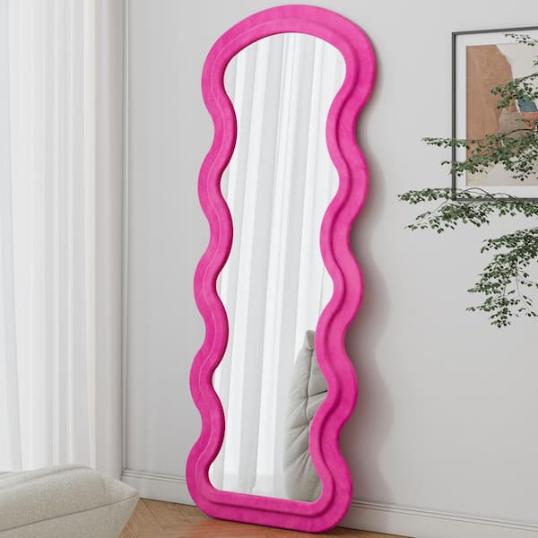 Pink Wavy Floor Mirror 24 in. W x 63 in. H Irregular Full Length Mirror