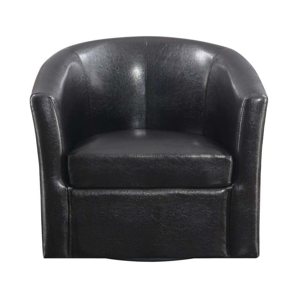 Dark Brown Faux Leather Swivel Barrel Accent Chair