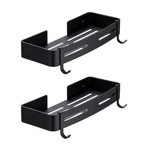 Double Layer 15 in. W x 5 in. D x in 1.8. H Aluminum Adhesive and Screw-in Mount Bathroom Shelf in Black