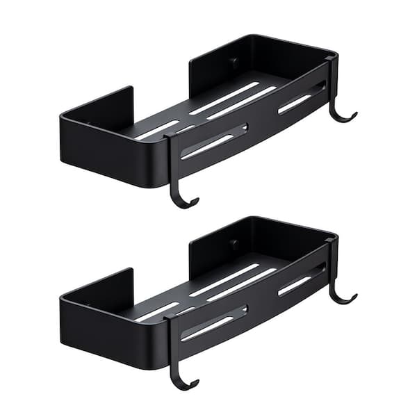 RAINLEX Double Layer 15 in. W x 5 in. D x in 1.8. H Aluminum Adhesive and Screw-in Mount Bathroom Shelf in Black