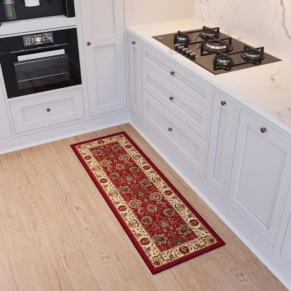 Basics Collection Non-Slip Rubberback Oriental Design 2x5 Indoor Runner Rug, 1 ft. 8 in. x 4 ft. 11 in., Red