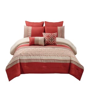 8-Piece Orange Geometric Polyester King Comforter Set
