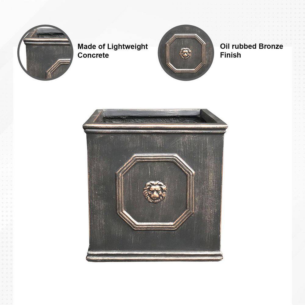 Lion Head Oil Rubbed Bronze Concrete Square Planter