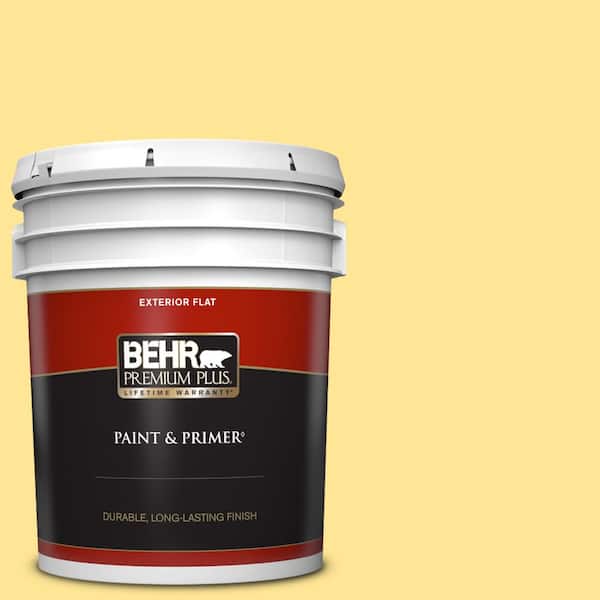 BEHR PREMIUM PLUS 5 gal. #390B-4 Chilled Lemonade Flat Exterior Paint & Primer