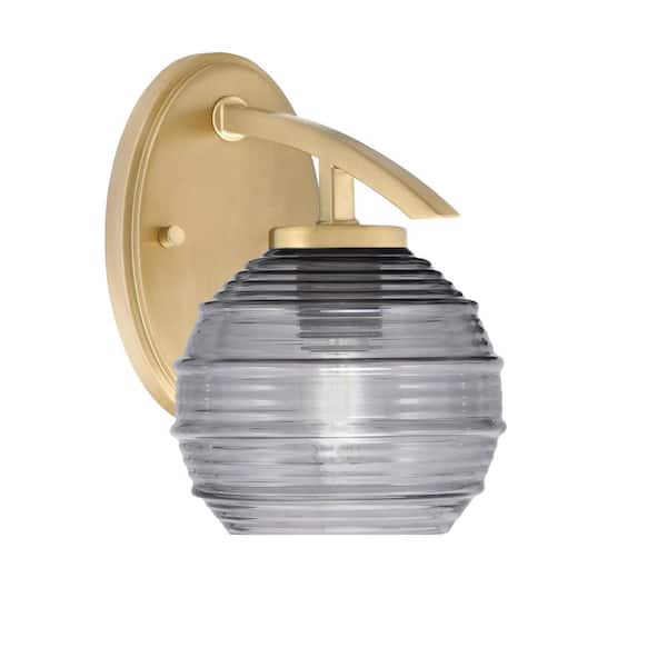 Unbranded Siena 6 in. 1-Light New Age Brass Sconce with 6 in. Smoke Ribbed Glass Shade No Bulb Included