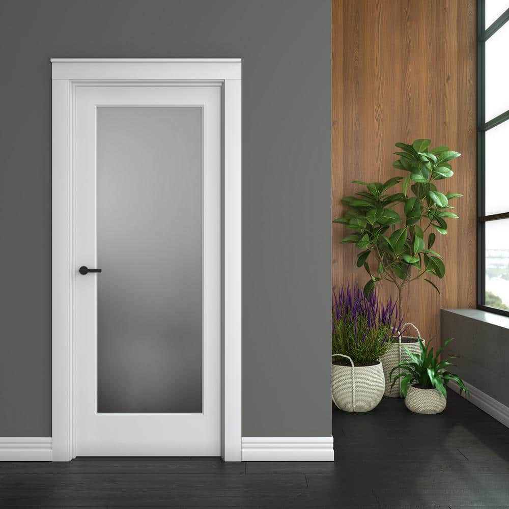 32" x 80" Frosted Glass White Solid Pine Interior Door Slab