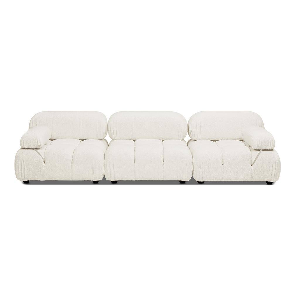Ivory White Bouclé 3-Piece Tufted Lawson Sofa with Wood Frame